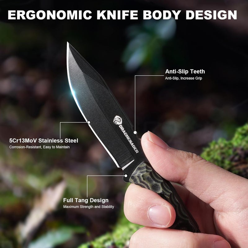 DRACHENADER 7.16" EDC Fixed Blade Knife with G10 Handle, Compact Neck Knife with 5Cr13MoV Steel Blade, Durable Kydex Sheath, and Horizontal Carry Option - Image 3